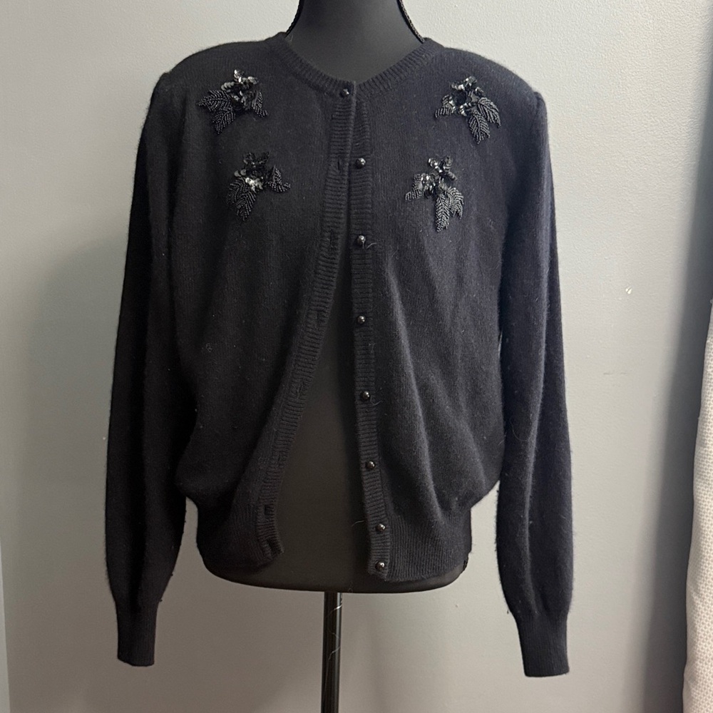 Vintage Colors of Benetton Black Cardigan with Embellished Details
